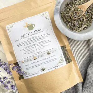 Restful Mind: Loose-Leaf Herbal Tea Blend for Nighttime Overthinkers (Caffeine-Free) Organic Herbal Traditional Loose Leaf Tea for Mental Relaxation, Rest, & Respiratory Support with Passionflower, Skullcap, Lavender, Mullein