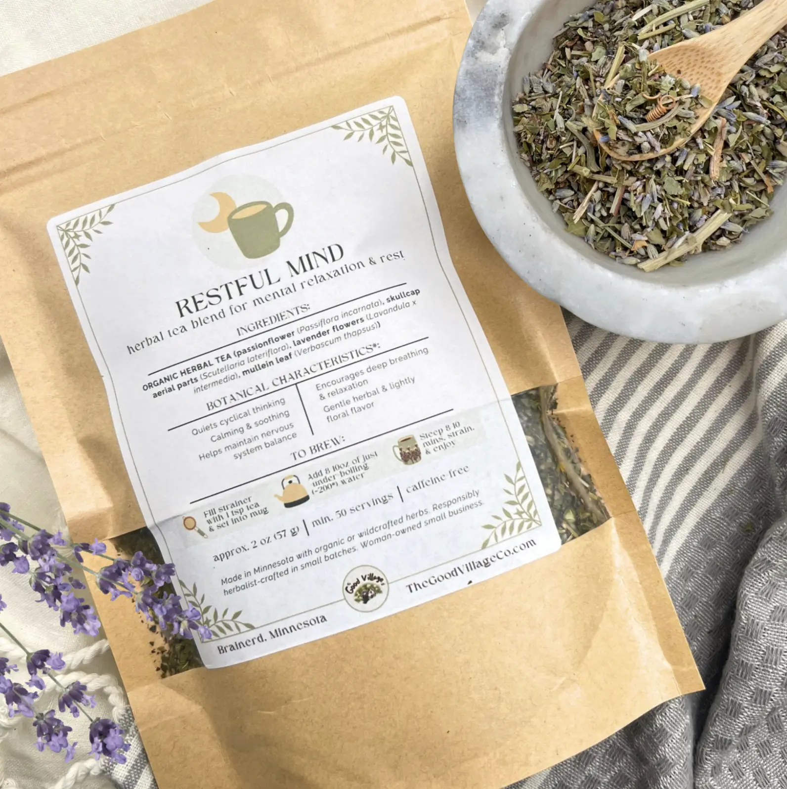 Restful Mind: Herbal Tea Blend for Nighttime Overthinkers (Caffeine-Free) Organic Herbal Traditional Loose Leaf Tea for Mental Relaxation, Rest, & Res