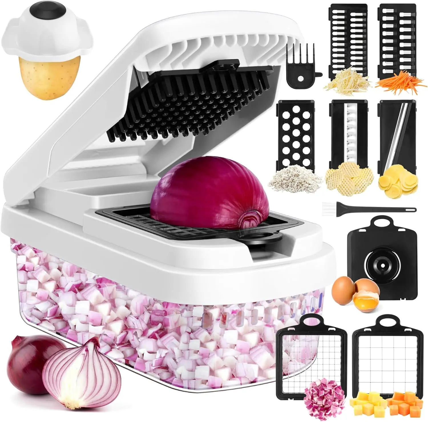 12 in 1 Multifunctional Vegetable Chopper & Slicer, Stainless Steel Blade, Garlic Chopper, Onion Dicer, Potato Grater, Vegetable Cutting Machine, Food Prep Kitchen Gadgets, Kitchen Accessories & Utensils, Quick Meal Prep, Perfect Gift