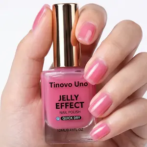 Tinovo Uno Jelly Effect Peach Pink Nail Polish: Moisturizing and translucent, no-bake and quick-drying, alcohol-free, brightens complexion, suits all skin tones, perfect for spring and summer, versatile daily wear, Nail care