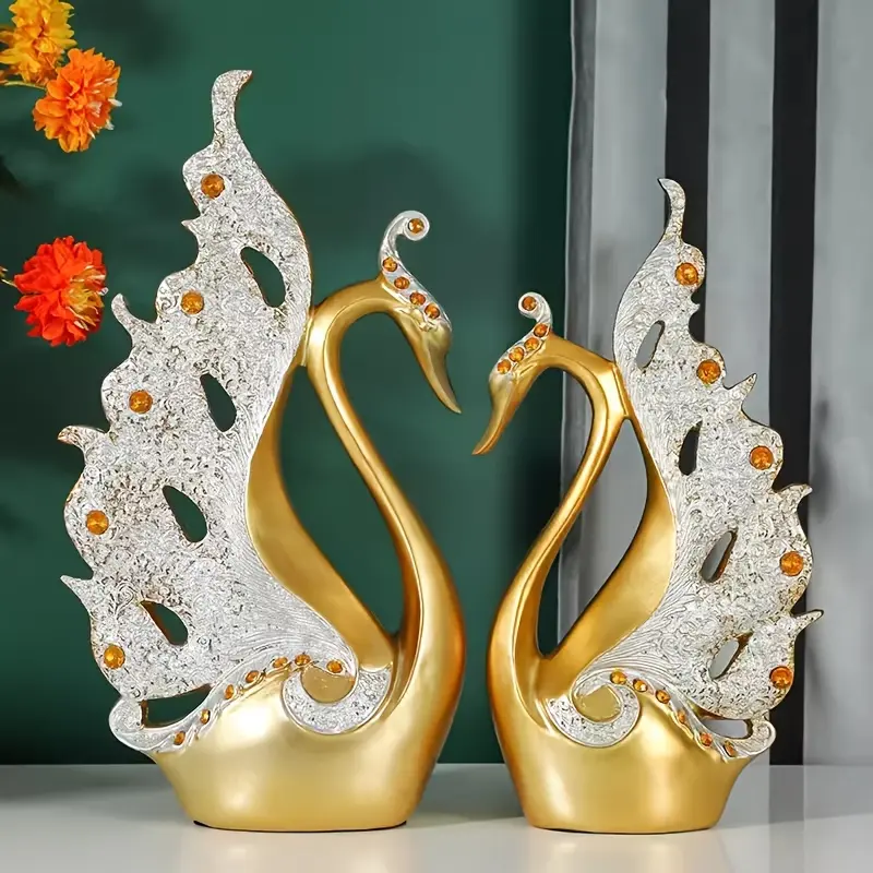New 2-Piece Elegant Swan Sculptures - Luxurious Home Decor Set for Living Room, Sophisticated Wine Cabinet Accent - Perfect for Thanksgiving & Christma Ornaments