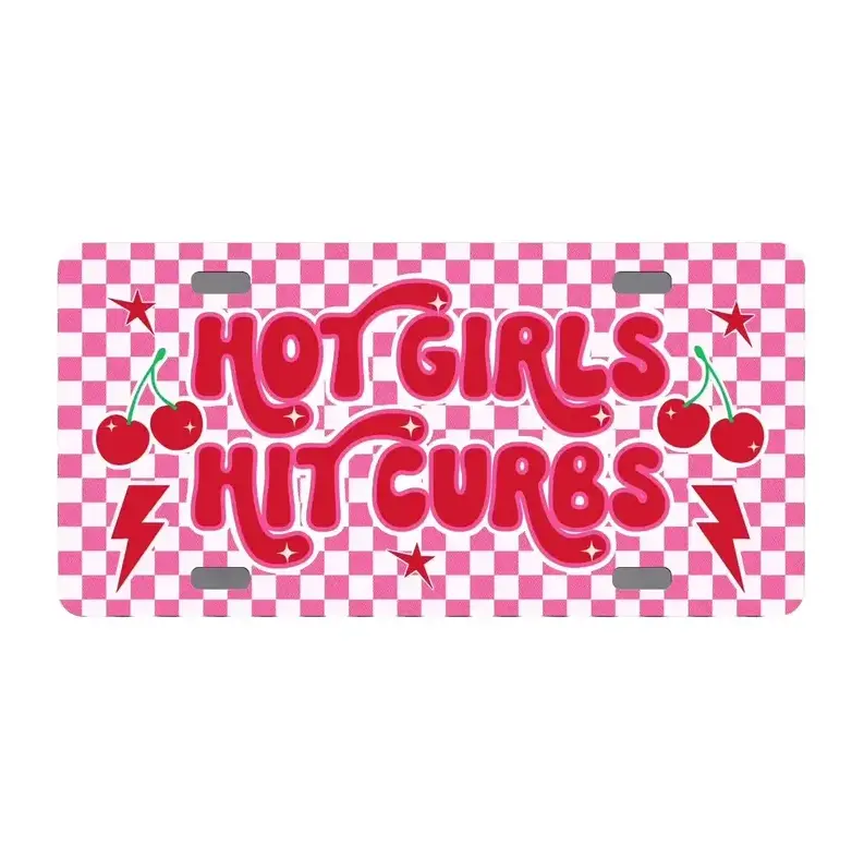 [Hot Girls Hit Curbs] Hot Girls Hit Curbs License Plate, 12x6 Aluminum Vanity Tag, Funny Front Car Plate, Novelty Auto Decor, Made in USA