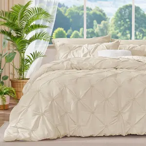 Beige Queen Comforter - 3 Boho Pintuck Comforter Sets, Lightweight  Warm Comforter Queen with 2 Pillowcases for