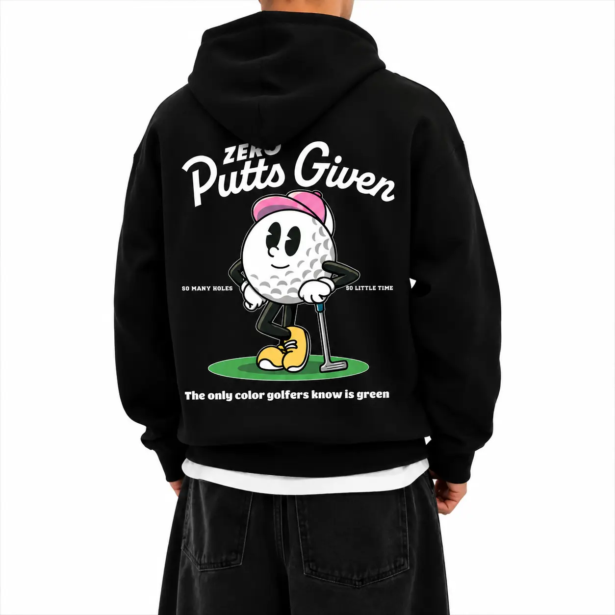 Men's 0 Putts Given Funny Print Cotton Blend Pullover Hoodie Jumper - Long Sleeve Tops, Relaxed Oversized Fit, All Seasons Retro Menswear, Medium Length, Golf Lover Gift, Casual Streetwear, Casual Party Apparel