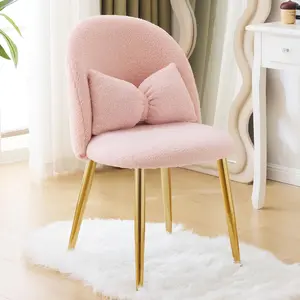 summervibes Vanity Makeup Chair Comfy Accent Chair Small Office Chair for Living Dining Room Bedroom Home Office Teddy fleece Pink
