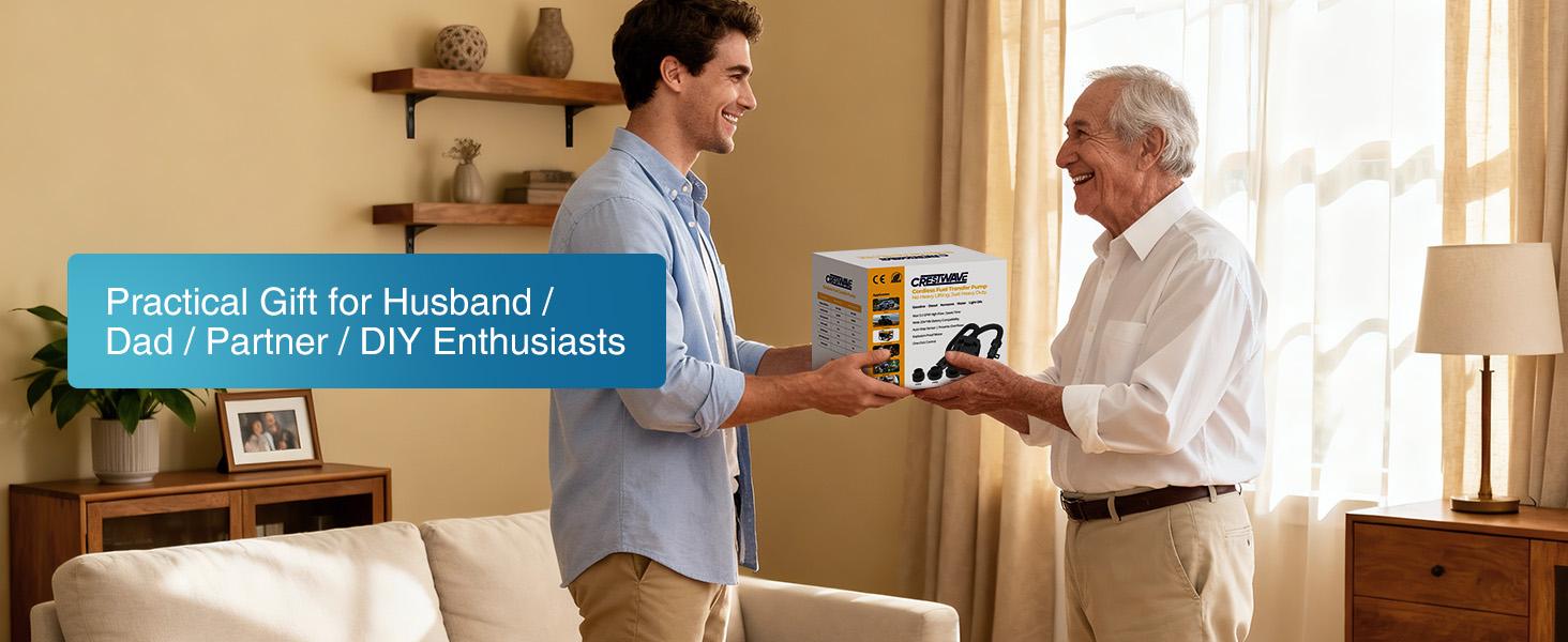 CrestWave Cordless Fuel Transfer Pump, 3.2 GPM Auto-Stop Gas Can Pump, Compatible with DeWalt 20V & Milwaukee 18V Batteries, 4 Adapters, Storage Bag, for Lawn Mower, Tractor, Generator, RV, Car