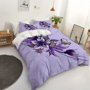 Floral Texture Bedding Set with Butterfly Design, Includes 1 Fitted Sheet and 1 or 2 Pillowcases, Perfect for Bedroom Decor