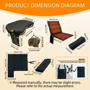 Portable USB Heated Hunting Cushion (Power Bank Not Included) 3-Temp Adjustable Foldable Seat Pad with Handle Hook Durable Oxford Cloth for Camping Stands & Bleachers Black