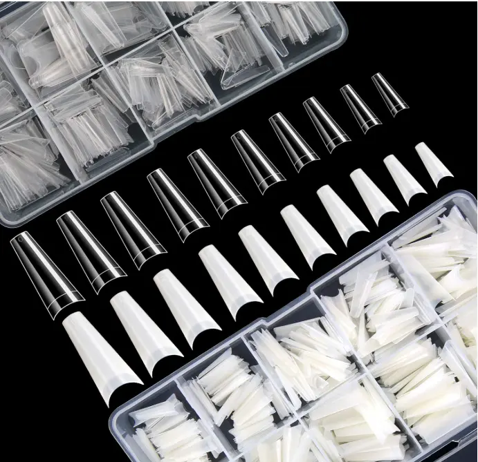1000 PCS French Coffin Ballerina Nail Tips Acrylic Nails Artificial Half False Flake Nail Tips 10 sizes with Clear Plastic Cases for Nail Salon Nail Shop DIY Nail Art Ballerina Nails