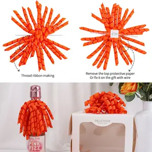 6 Counts Orange Bows 4" Orange Burst Bow Self Adhesive Curly Ribbon Halloween Bows for Gift Wrapping Grosgrain Ribbon Twist Tie Bow for Treat Bags Gift Bags Thanksgiving Autumn Decor