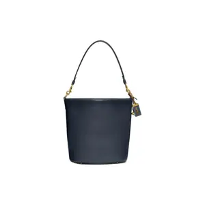 COACH Dakotah 34 Glove-Tanned Leather Bucket Bag with Snap Closure for Women in Navy Blue