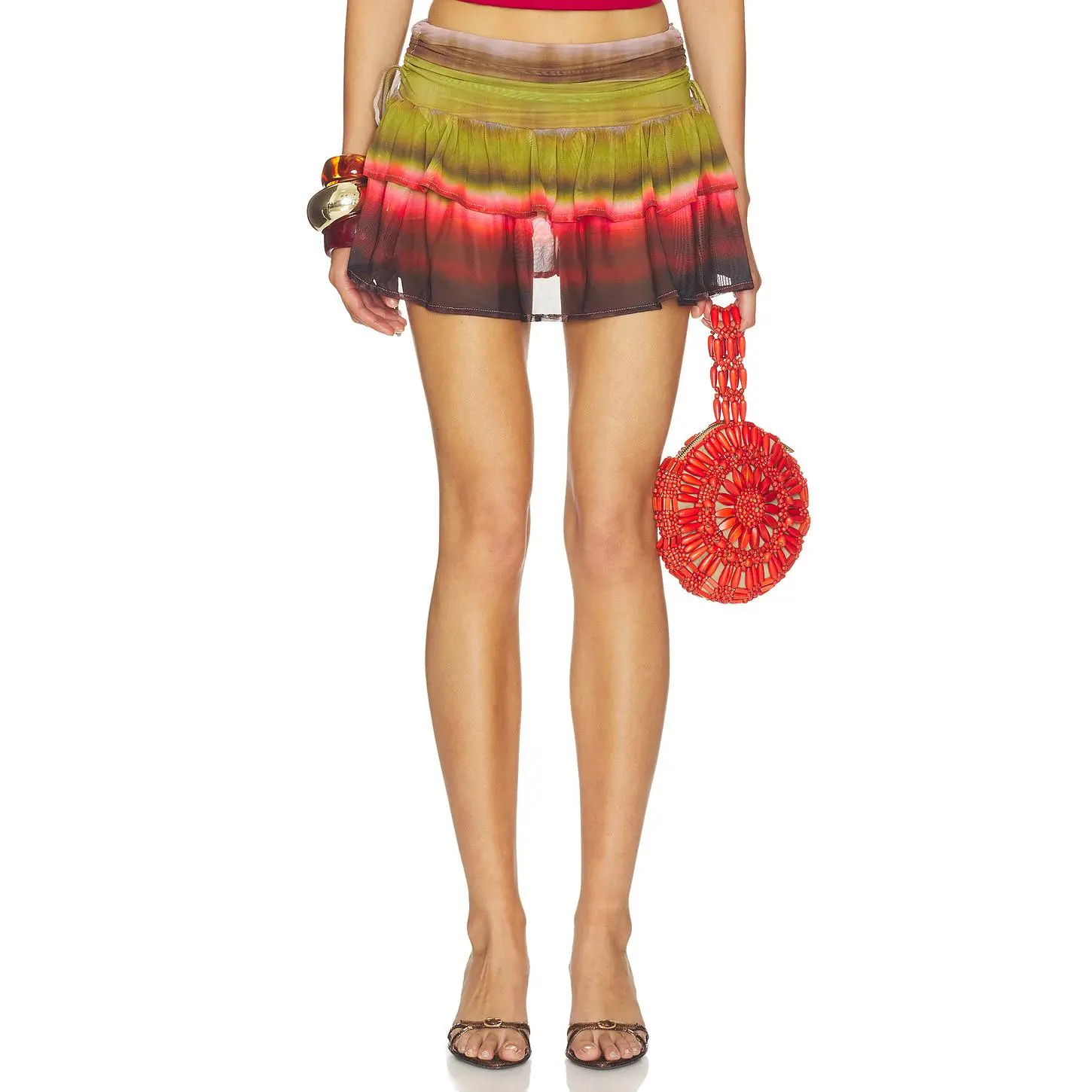 Runaway The Label Daniella Ruched Ruffle Mini Skirt in Anabell Red