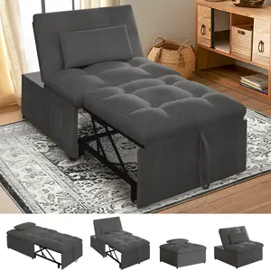4-in-1 Convertible Sleeper Chair Bed with Adjustable Backrest Pillows Futon Sofa Bed with Side Pocket Sleeper Sofa Chair Pull Out Couches for Living Room Small Space CHARCOAL