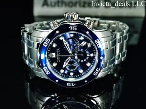 Invicta Men's 48mm Pro Diver SCUBA Chronograph BLUE DIAL Silver Tone 200M Watch