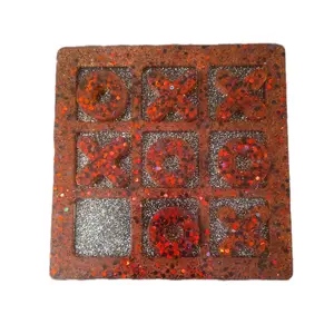 Tic Tac Toe Board with Glittering Red and Silver Squares for Classic Game Play