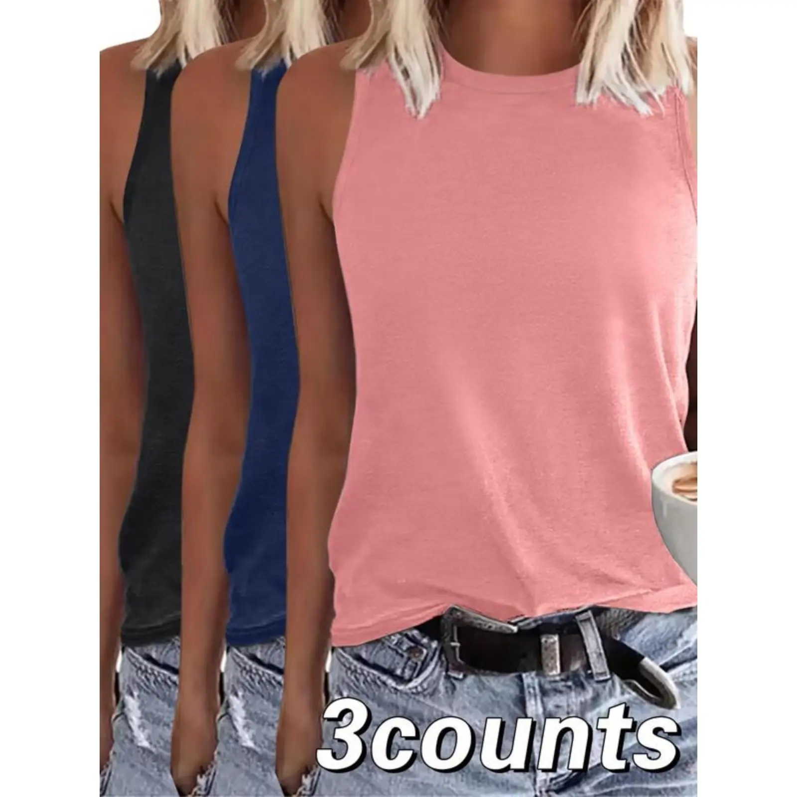 Women's Pure Cotton Camisole Tank Top - Sleeveless, Solid Round Neck, Casual Elegant Basic Top for Summer Daily Wear