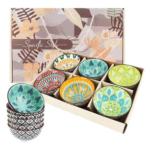 6 Pcs Colorful Ceramic Rice Bowl Set,10 oz 4.75'' Porcelain Kitchen Dessert Soup Serving Bowls for Snack Salad Ice Cream Pasta Cereal,Microwave and Dishwasher Safe