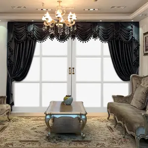 Luxury Villa Thick All-black Velvet Curtains Solid Thermal Insulated Grommet Noise Reduction Window Drapes for Living Room Dining Room UV Protection Blackout Fancy Style