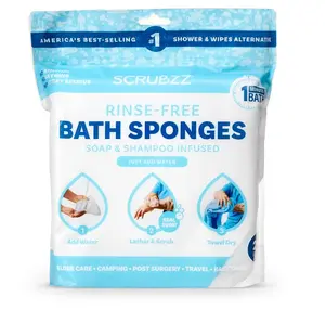 Scrubzz Disposable Rinse Free Bathing Wipes - 25 Pack - All-in-1 Single Use Shower Wipes, Simply Dampen, Lather, and Dry Without Shampoo or Rinsing