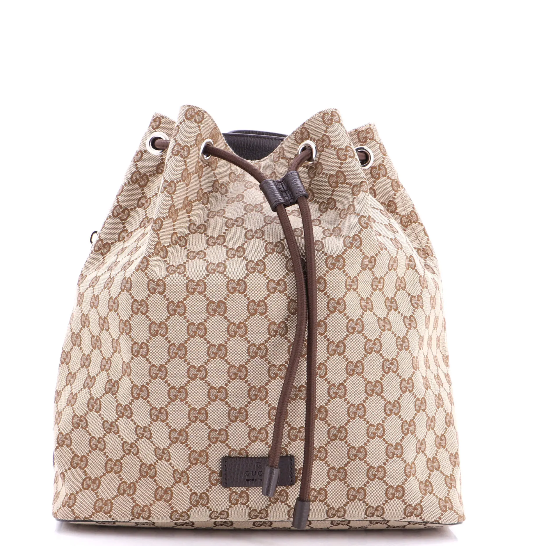 Pre-owned GUCCI Canvas Plain Backpacks Drawstring Backpack GG Canvas Medium by Rebag