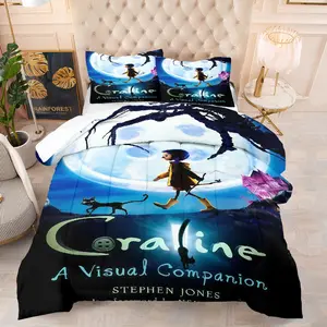 Coraline Pattern Quilt Cover with Cotton, Bedding Set, Includes 1 Quilt and 1 or 2 Pillowcases Without Fill, Suitable for Home or Dorm Room Decoration, Perfect as a Holiday Gift