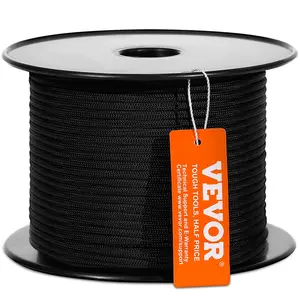 VEVOR Braided Nylon Cord,  3/16 inch by 250 feet, 32-Strand Design, 720 LBS Tensile Strength, Multi-Purpose Black Rope for Outdoor, Tree Work, Hiking, Swinging, and Rescue Operations