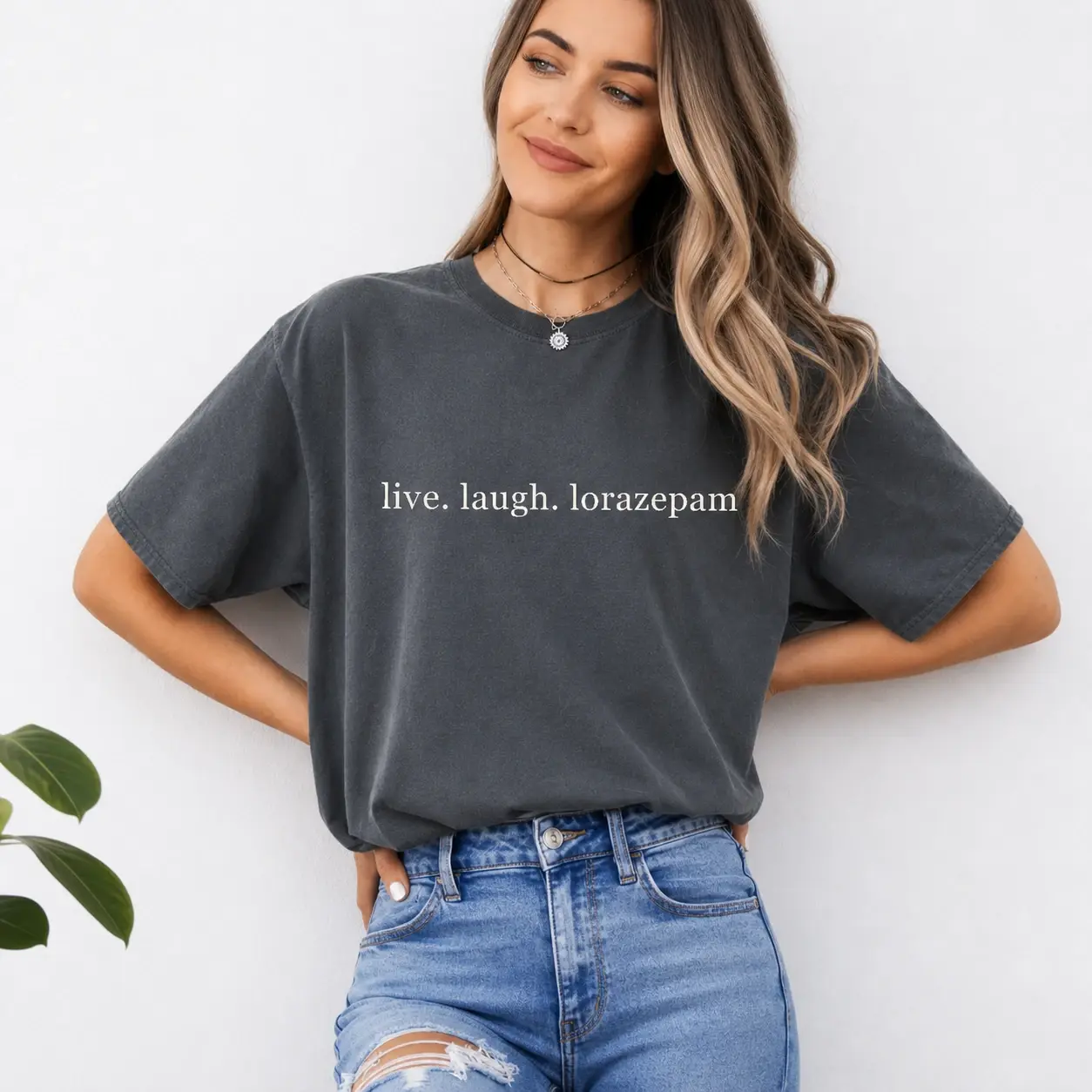 Live Laugh Lorazepam Anxiety Humor T-Shirt for Adults, Sarcastic Mental Health Quote Tee, Pink Text Shirt Gift for Anxious Friends- Philip82 Store Women's T-shirt