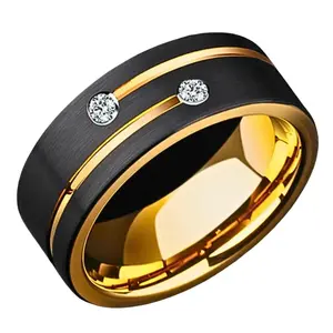 1pc black tungsten ring with artificial crystal for men, daily jewelry accessory, gift for friends and relatives