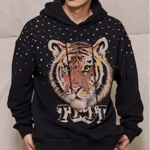 TCH—Light Luxury，Unisex Outfit, New Arrival Rhinestone Design Black Tiger Hoodie
