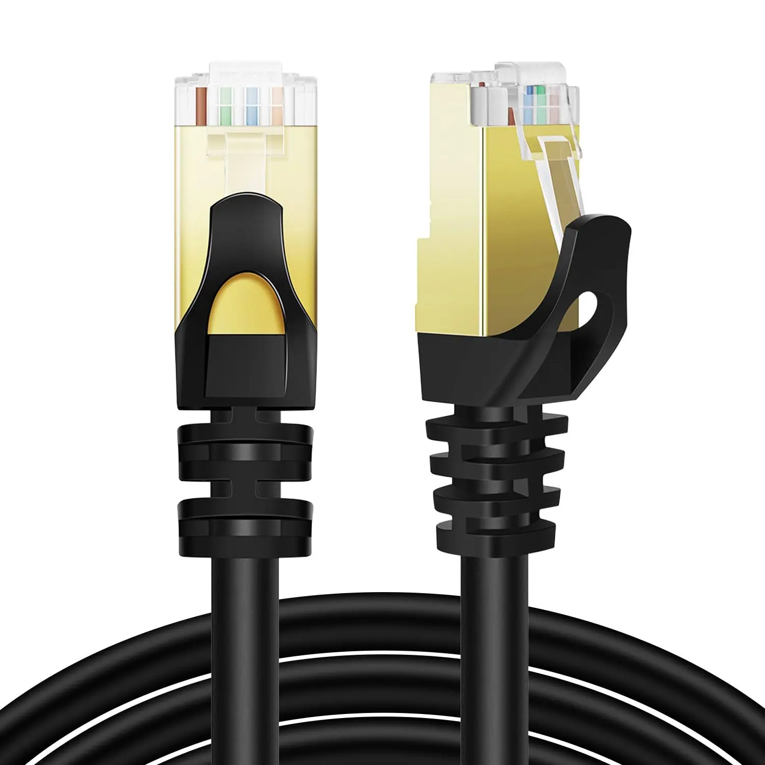 CAT 7 Ethernet Cable, 5ft Ultra High Speed 10 Gbps 600MHz Waterproof Cable with Aluminum Foil Protection, Gold-Plated Connectors, S/STP Shielded Foiled Twisted Pair, Black LAN Network Gigabit Internet Patch Cord