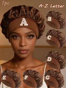 1PC Unisex A-Z Letter sleep bonnet, Elastic Comfortable Headwear, Soft Satin Nightcap, Sleeping Cap, Suitable for Curly Hair and Braids, All Seasons