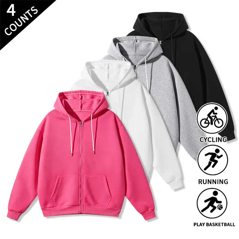 4-Pack Solid Zip-Up Hoodies for Men – Loose Fit Sweat Jackets with Pockets, Athletic Hoodies for Running, Basketball, and Everyday Wear