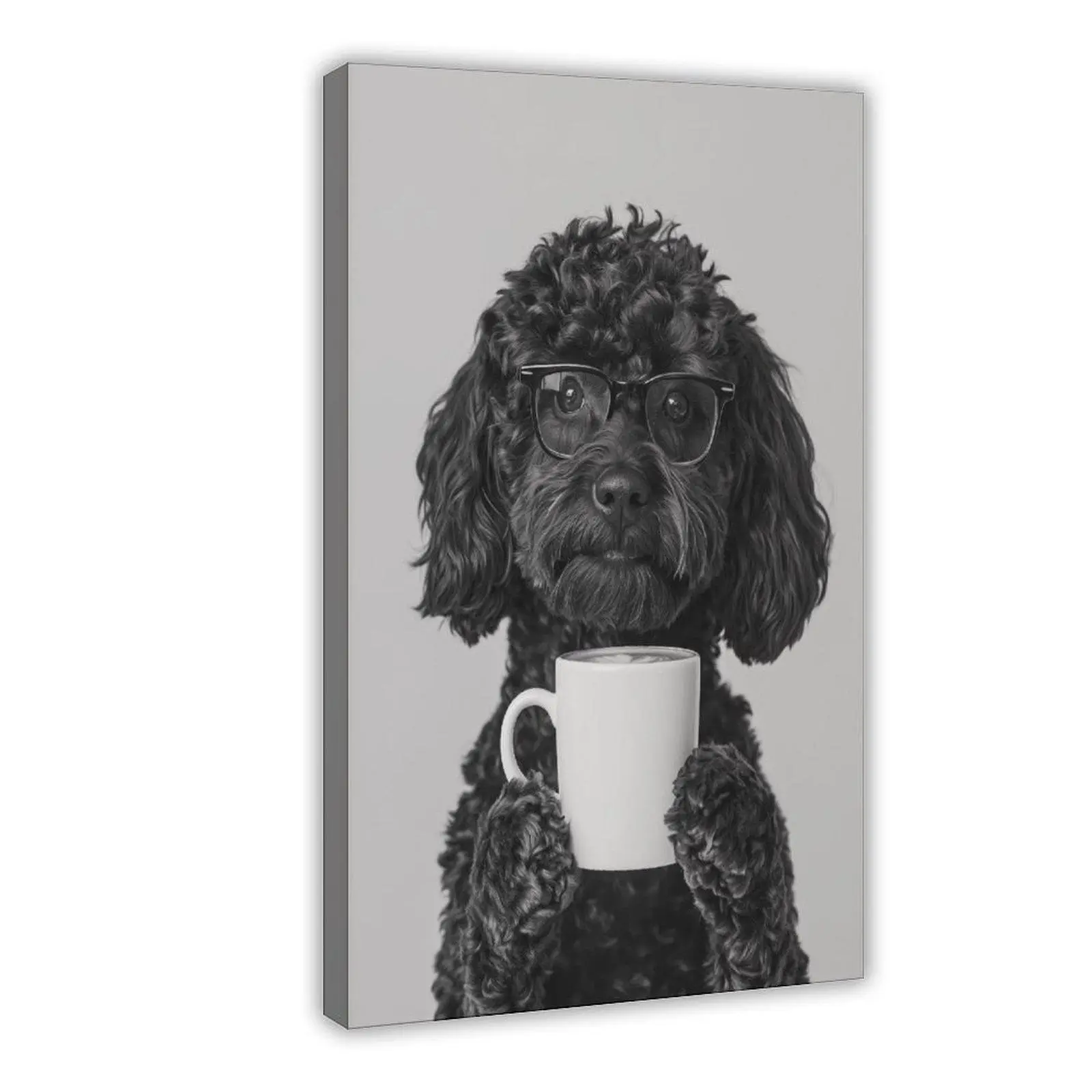 Rustic Black Goldendoodle Canvas Wall Print - Funny Doodle Dog Pet Portrait, Home Bar-Coffee Room Decor, Gift for Pet Lovers
