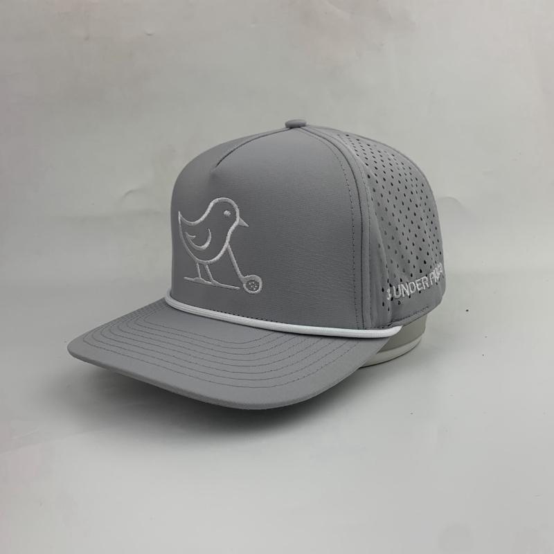 3 Under Par Co "Tap in Bird" Edition Golf Hat Gray with Perforated Design and White Trim for Optimal Comfort