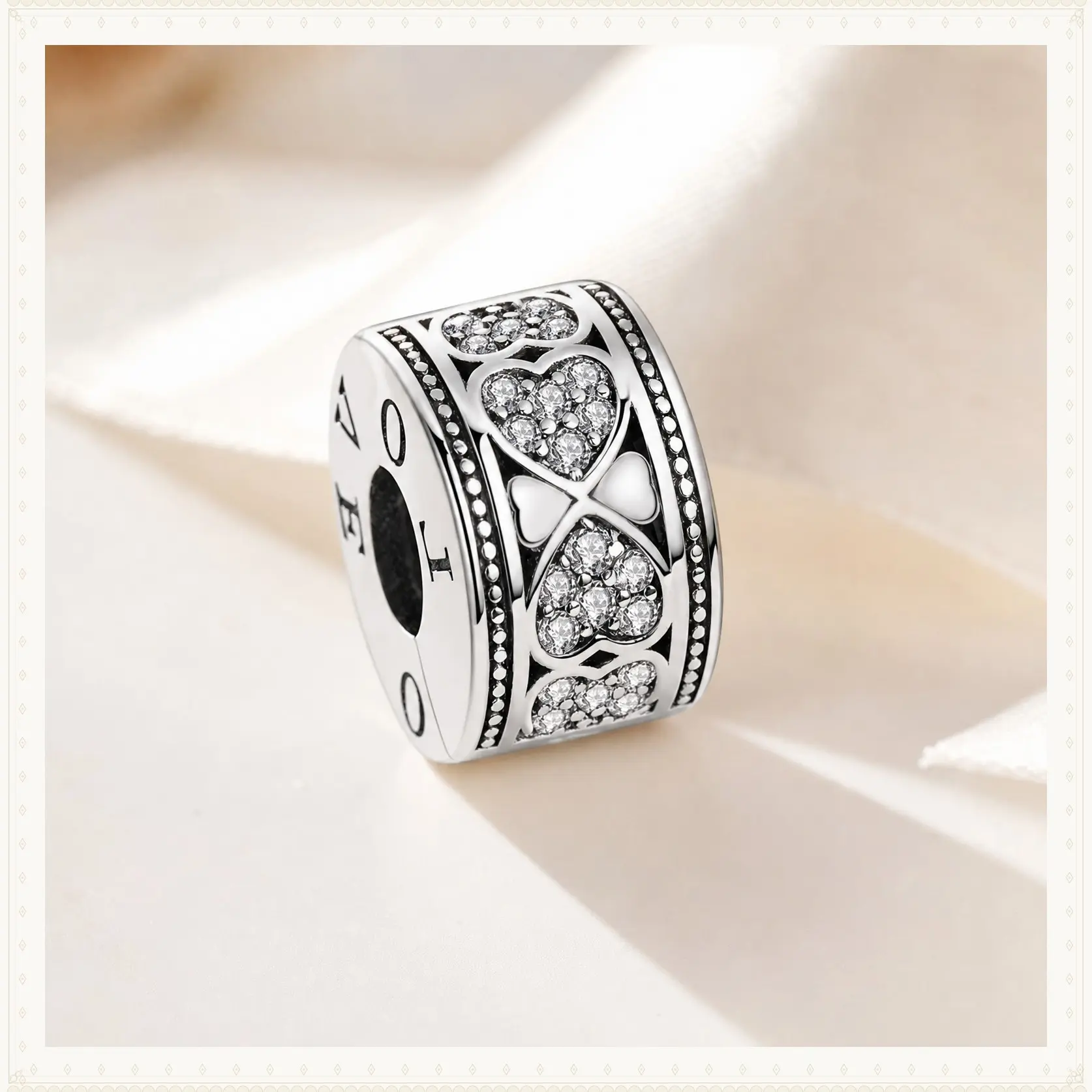 MULA 925 Sterling Silver Vintage Heart Clip Charm, Pavé Crystal Stopper Compatible with Pandora Bracelets, Anniversary Valentines Day Gift for Women, Moms, Clip Pendant