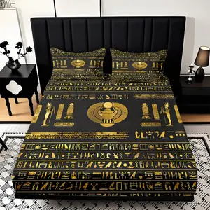2/3 Piece Set Of Ancient Egyptian Hieroglyphics Themepattern Fitted Sheet Set(1*fitted Set+1/2*pillowcase,no Filling)soft And Comfortable Bedding Set,all Season Use Machine Washable,perfect Gift For Family Christmas New Year