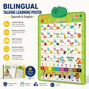 Bilingual Talking Wall Chart for Kids Ages 1–6 – English & Spanish Educational Poster with Songs, Sounds & Games – Interactive Learning Toy for Toddlers, Preschool, Home & Classroom Use
