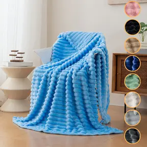 1pc flannel blanket, simple, soft, thick and warm striped shawl blanket, rabbit plush blanket, Fluffy blanket, suitable for beds, sofas, office nap, camping and home blankets, exquisite Christmas, birthday, Thanksgiving gift blankets