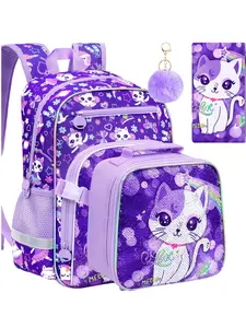 3PCS Unicorn 3-in-1 Glitter Backpack Set, Pink Glitter Unicorn Design, Lightweight & Durable, Multi-Pocket Storage, Lunch Box & Pencil Case, Ideal for School Girls & Students