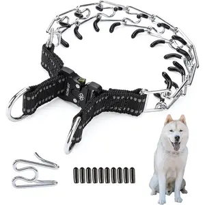 Adjustable No Pull Choke Pinch Training Prong Collar for Dogs with Comfortable Rubber Tip for Small Medium Large Dogs (Large, Black)