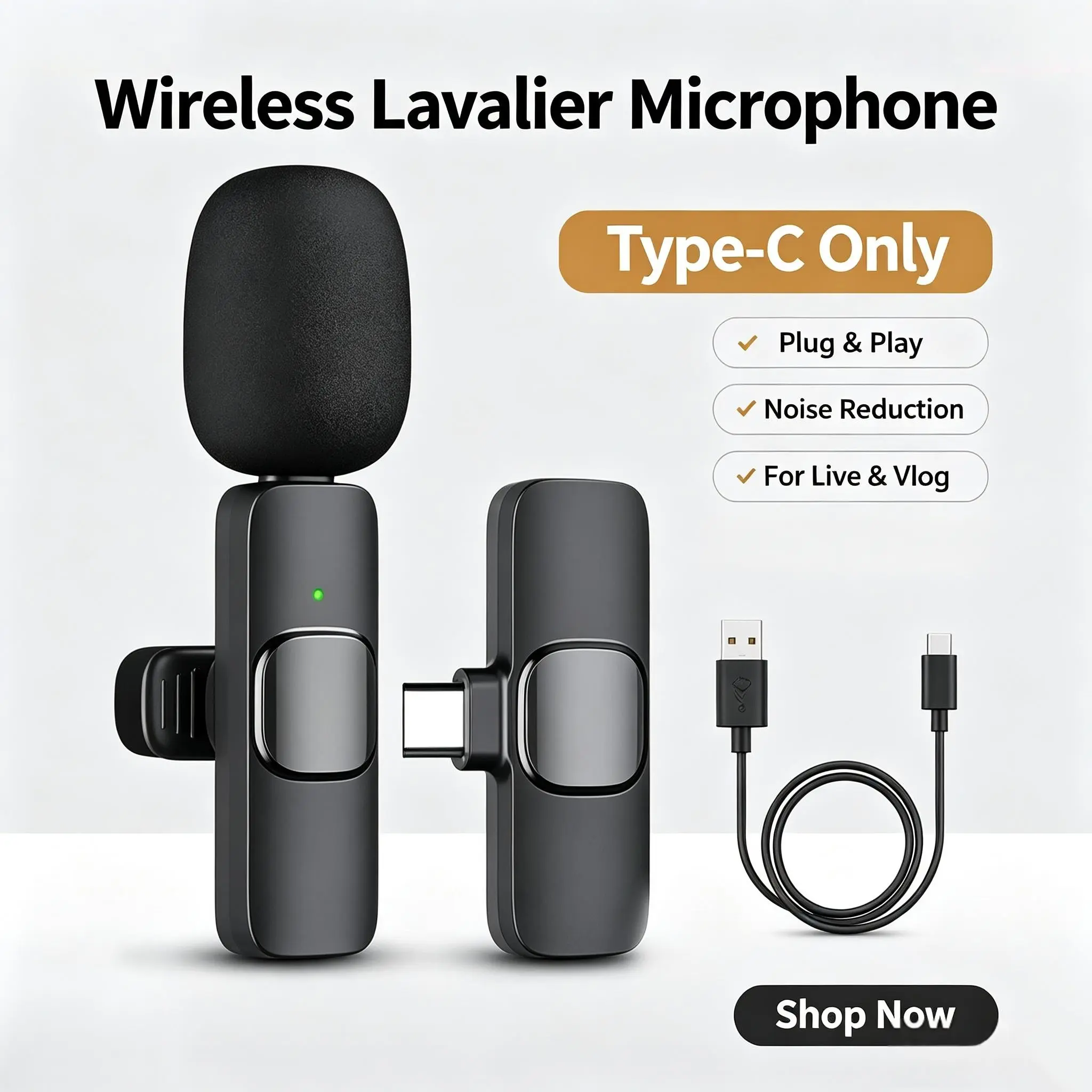 Professional Wireless Lavalier Clip Microphone for iPhone, Android Smartphone, USB Type-C, Plug-and-Play Omnidirectional Condenser Mic for Video Recording, Audio Capture, Interviews