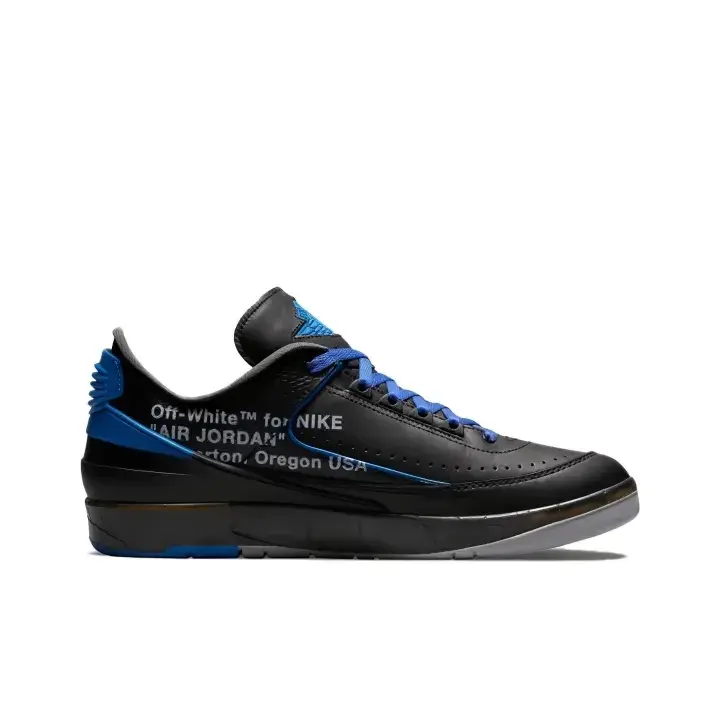 limited hype retro low top casual sneakers black blue spliced leather printed text color matching flat gray rubber midsole detail brand new unopened untouched street collab style casual shoes