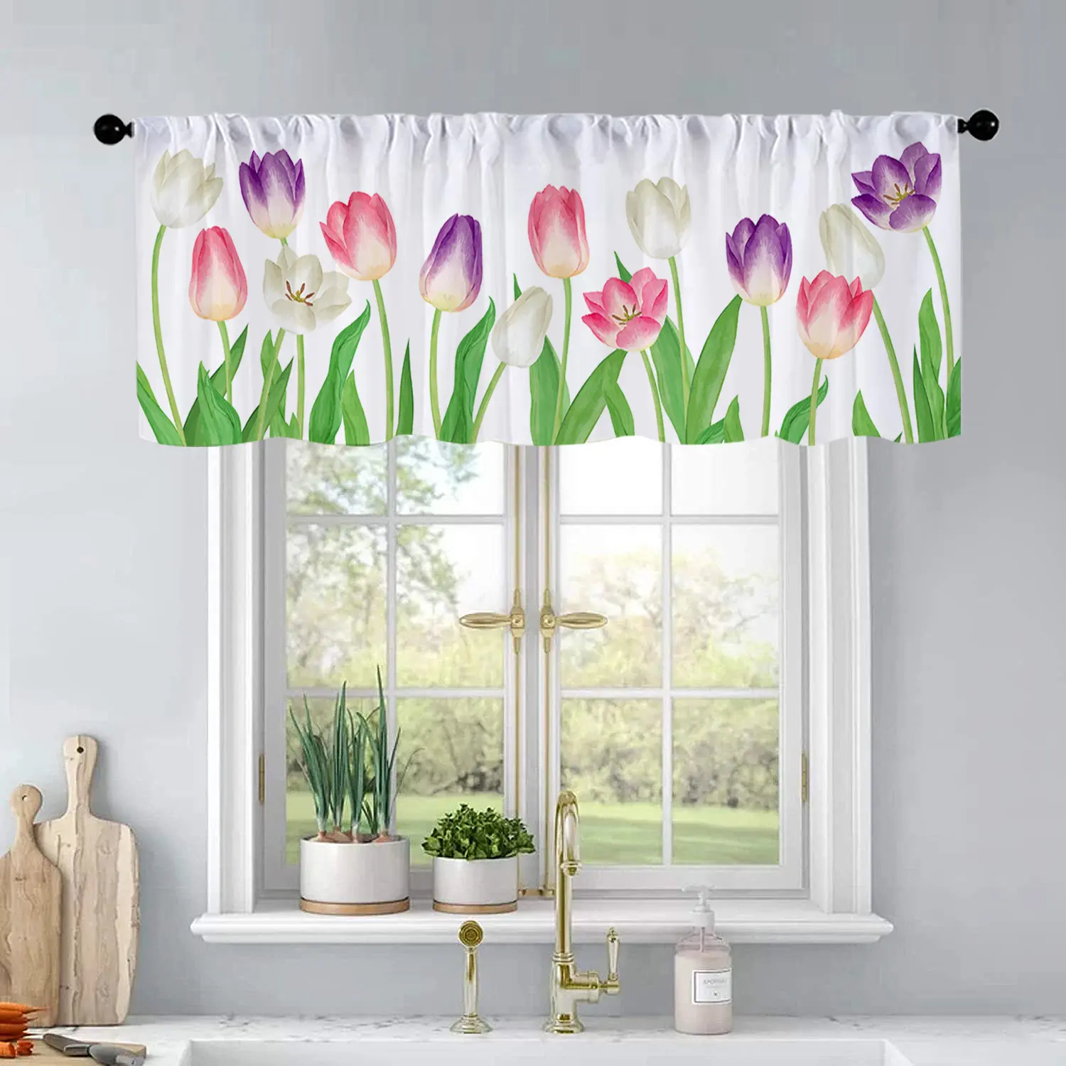 1Pc Tulip Flowers in Spring printed kitchen curtains living room bedroom bathroom home decoration 54 * 18 inches