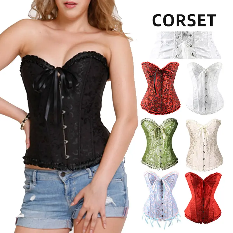 Women’S Sexy Lace Corset Top – Floral Boned Bustier, Push Up Shapewear Lingerie, Waist Cincher Overbust, Plus Size Burlesque Corset