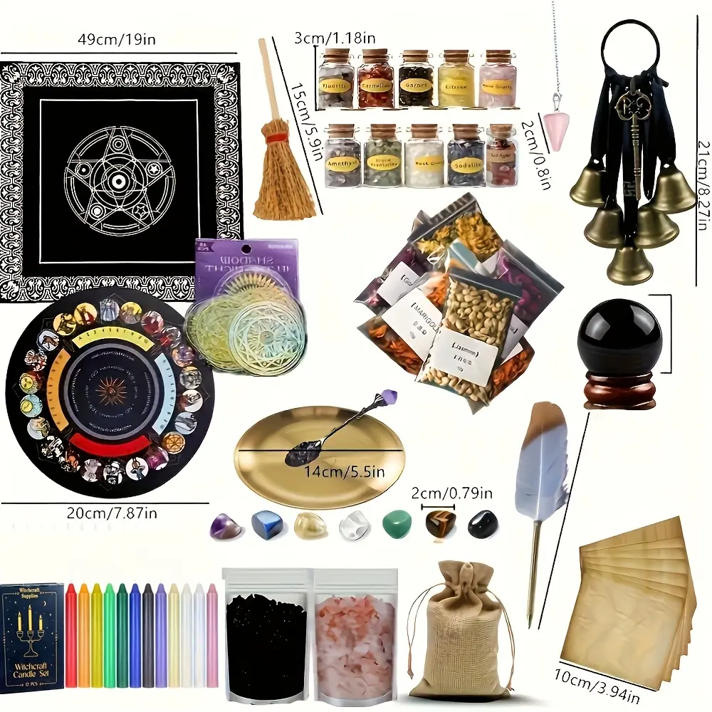 109Pcs All-In-One Witchcraft Supplies Kit, Fall Scented Candles, Crystals, Herbs & Ritual Tools, Wiccan Starter Set for Spells, Halloween Decor, Teacher Appreciation Gifts & Pagan Rituals, Bowl, Decorative, Gift Box