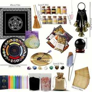 109Pcs All-In-One Witchcraft Supplies Kit, Fall Scented Candles, Crystals, Herbs & Ritual Tools, Wiccan Starter Set for Spells, Halloween Decor, Teacher Appreciation Gifts & Pagan Rituals