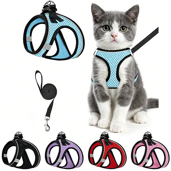 Durable Reflective Harness and Leash Set for Cats & Small-Medium-Large Dogs, Escape-Proof Adjustable Easy-Wear Pet Vest with Leash, Kitten-Friendly Pet Supplies (Dog & Cat Collars Harnesses Leads), Kitten Harness And Leash Set