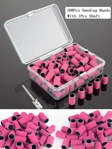 100Pcs Sanding Bands With 1Pcs Metal Shaft Set Nail Drill Bits For Remove Nail Polish Gel Dead Skin Calluses Cutter Drill Bit