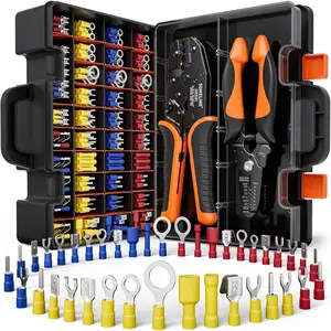 Wire Terminals Crimping Tool, with 45 Sizes Insulated Ratcheting Terminals  Kit of AWG 22-10 Insulated Electrical   Spade Fork Ring Spade Splice Crimp Terminals