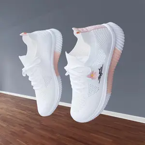 [Stylish Ladies Sneakers] Lightweight Women's Running Shoes - Breathable, Soft Sole, Mesh Upper with Floral Embroidery, Casual Outdoor Footwear in White